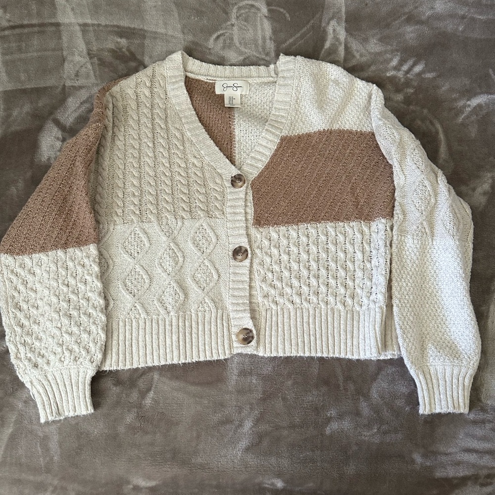 Textured Colorblock V-Neck Cardigan Sweater